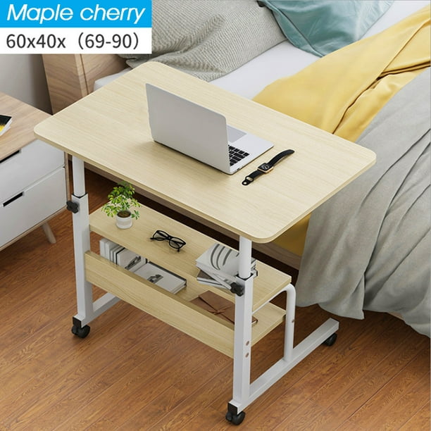 Height Adjustable Table Mobile Side Table Portable Laptop Computer Stand with 4 Wheels Flexible Wooden Stand Desk for Bed Sofa Hospital Reading Eating Nature 